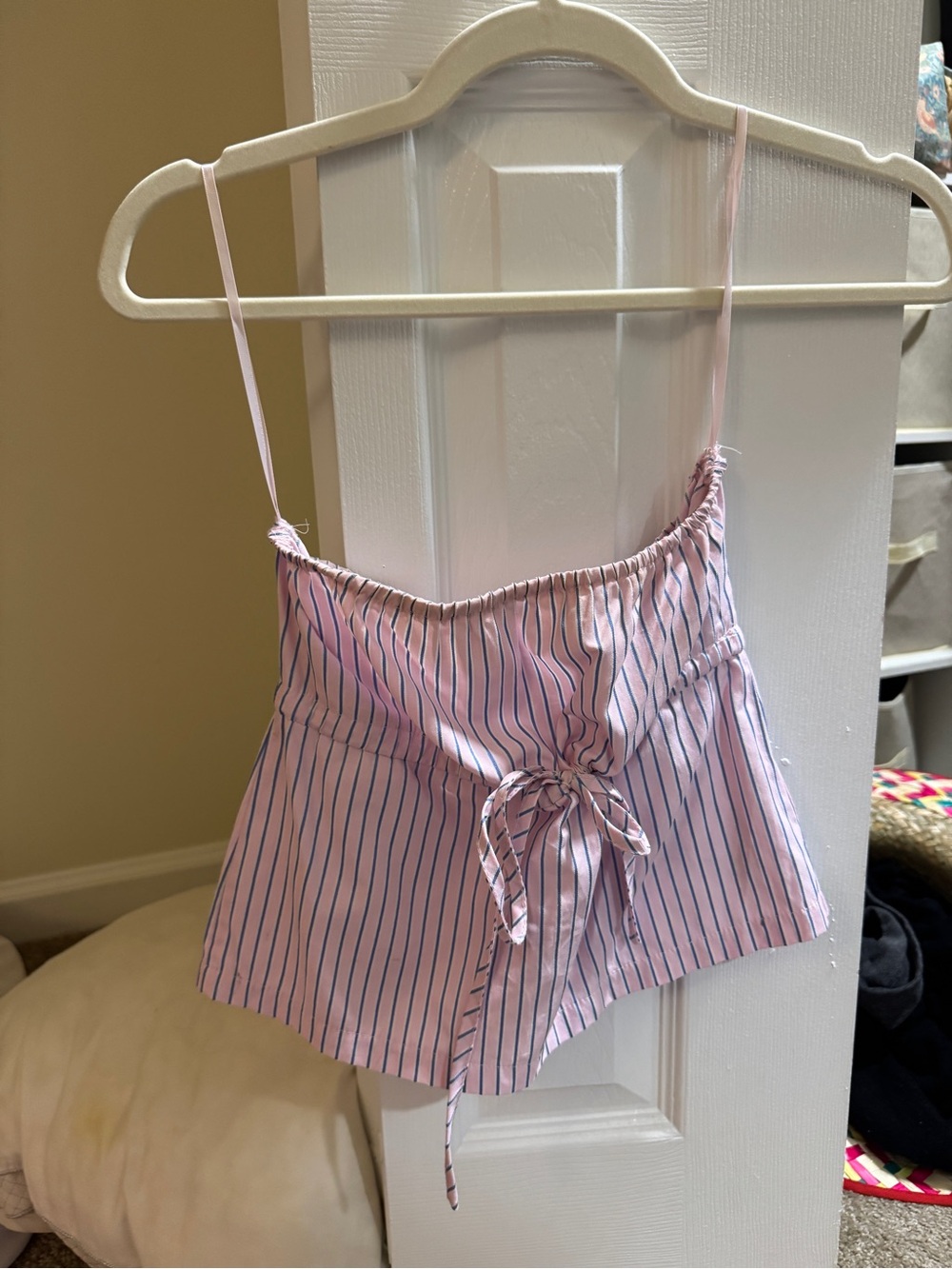 Striped Pink Strapless Drawstring Crop Top XS Edikted - Picture 3 of 3